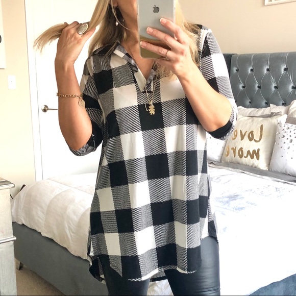 Black & White Buffalo Plaid Tunic Top - Picture 5 of 5